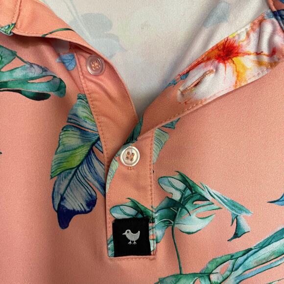 BAD BIRDIE Fresco Short Sleeve Polo‎ Shirt Large Pink Green Floral Golf Casual - Picture 7 of 13